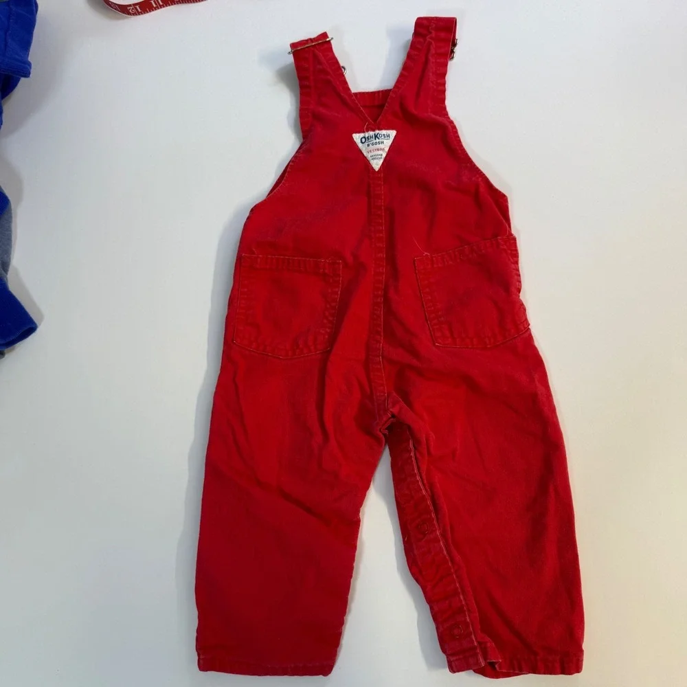 Vintage 90s Red Oshkosh B'gosh Overalls Brass Buckles 18 months Unisex